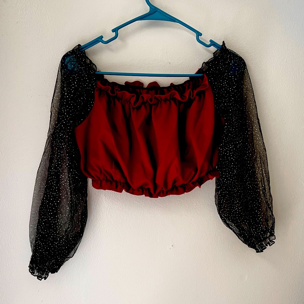 Glitter mesh sleeved crop top